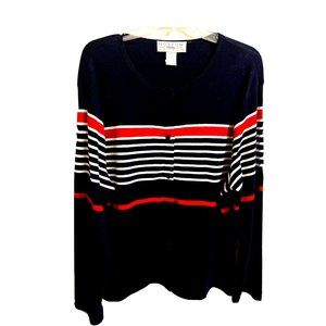 Norton Studio Women Cotton Sweater Cardigan Size 1X  Red Black Stripe
